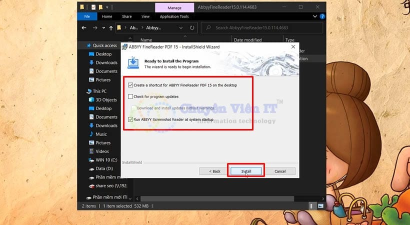 Tích chọn như hình rồi chọn Install