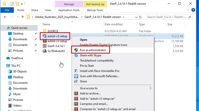 Chuột phải file autoit-v3-setup và chọn Run as admin