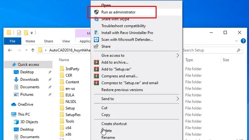 Chuột phải file Setup và chọn Run as admin