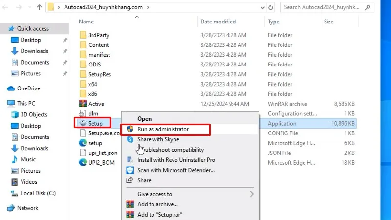 Chuột phải file Setup và chọn Run as admin...