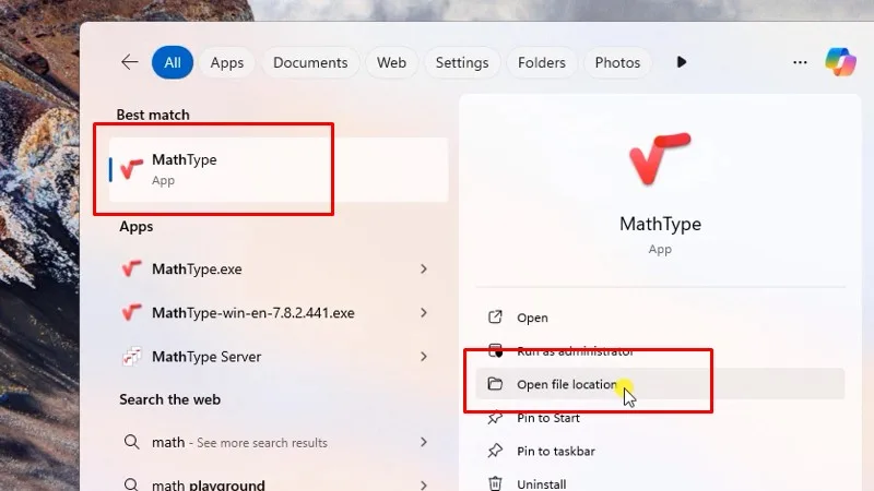 Chọn open file location