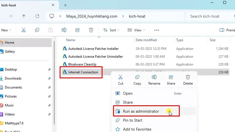 Chạy fille Internet Connection bằng quyền Admin