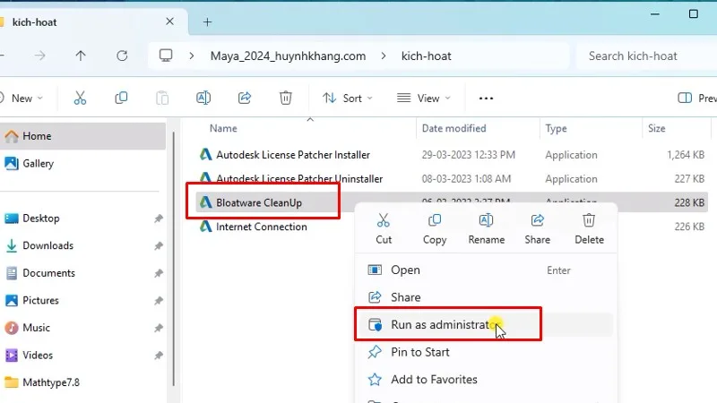 Chạy file Bloatware ClearUp bằng quyền Admin