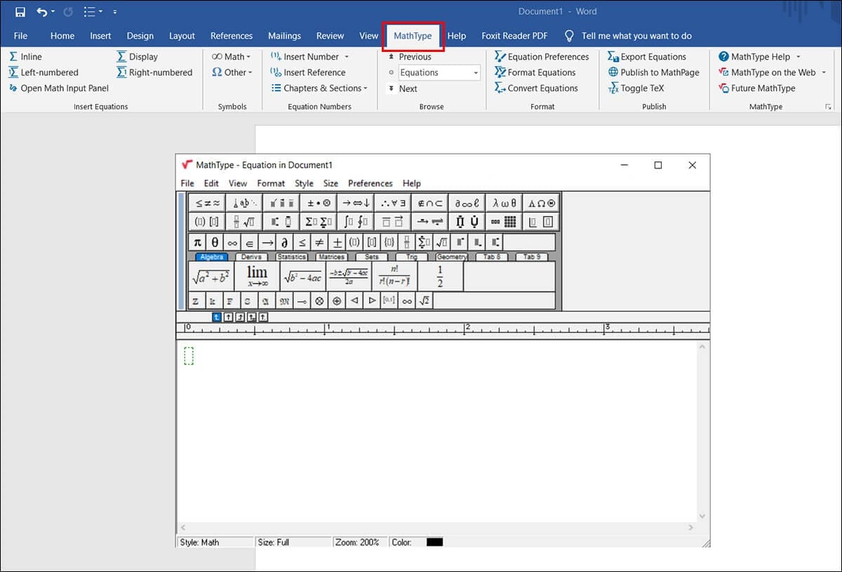 Ctrl + Alt+ Q để mở MathType