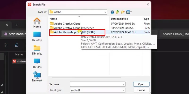 vào thư mực adobe photoshop cc 21018 như hình