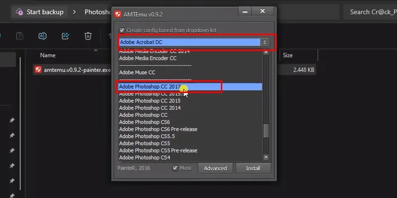 Chọn phiên bản Adobe Photoshop CC như hình