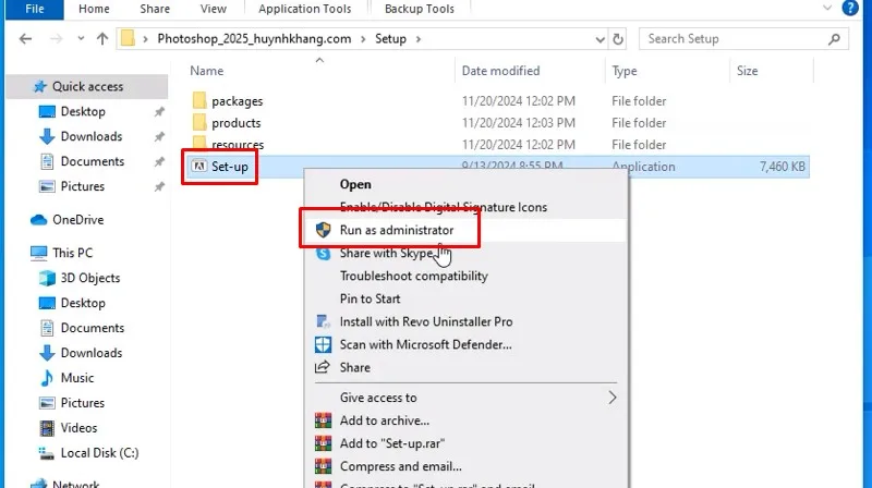 Chạy file Set-up bằng quyền admin
