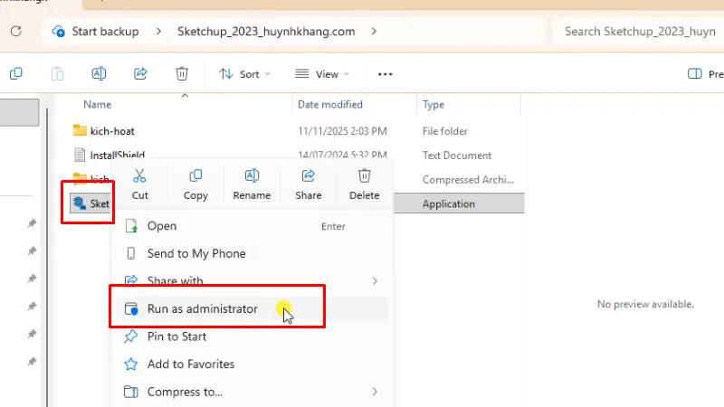 Chạy file cài đặt bằng quyền Admin