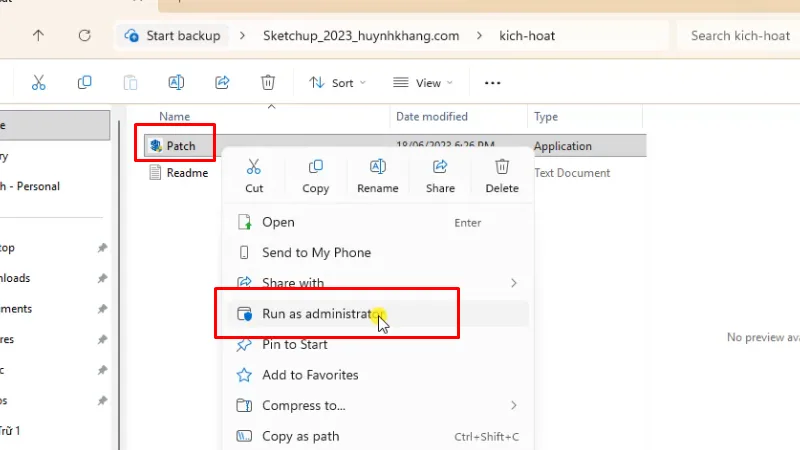 Chạy file Patch bằng quyền Admin