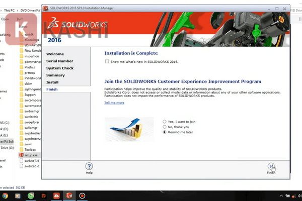 Bỏ tích "Show me What's New in Solidworks 2016" -> Nhấn vào "Finish"