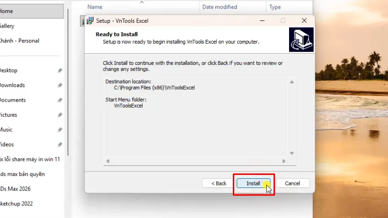 Bấm Install
