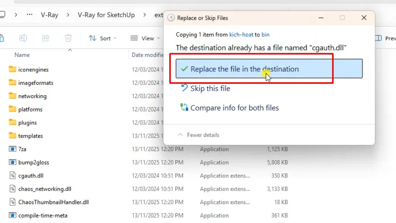 Bấm Replace the file...