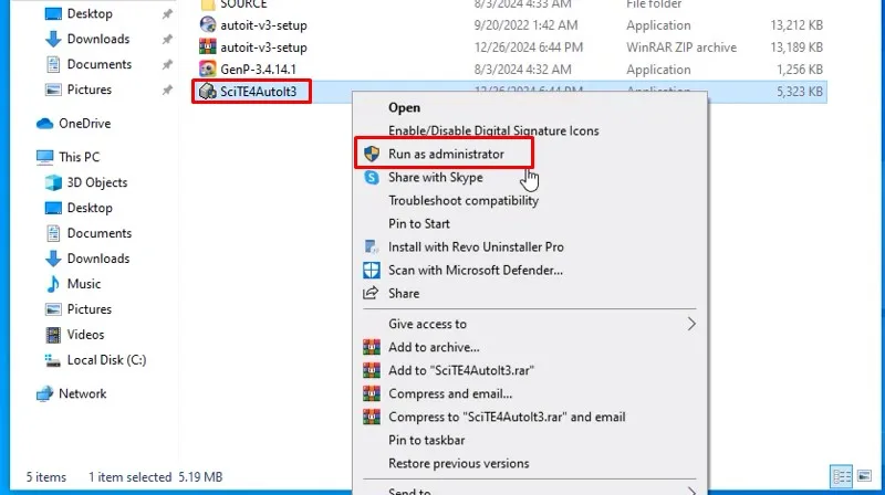 Khởi chạy file bằng quyền admin như hình