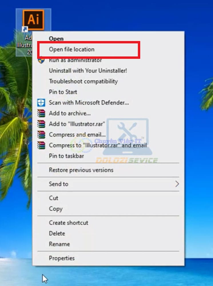 Chọn Open File Location